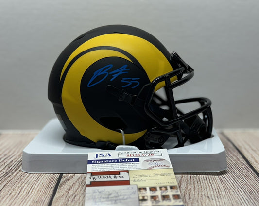 LOS ANGELES RAMS BRADEN FISKE SIGNED ECLIPSE MINI HELMET JSA COA!!!