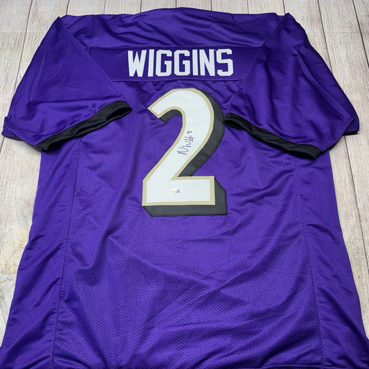 BALTIMORE RAVENS NATE WIGGINS SIGNED PURPLE CUSTOM JERSEY W/JSA COA!!!