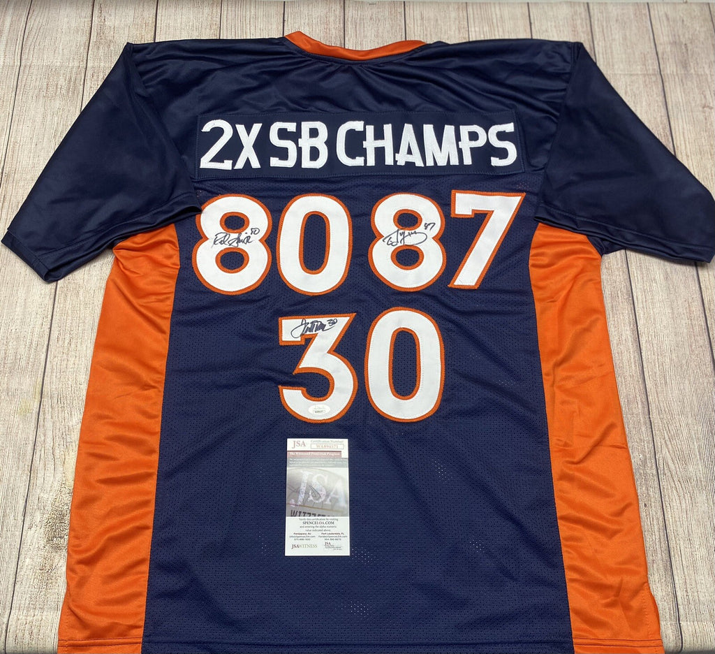 2X SB Champs Triple Davis Smith Mccaffrey Autographed Denver Broncos Jersey – JSA COA