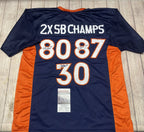 2X SB Champs Triple Davis Smith Mccaffrey Autographed Denver Broncos Jersey – JSA COA