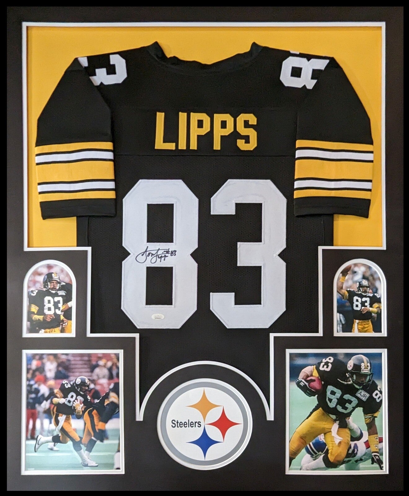 PITTSBURGH STEELERS FRAMED LOUIS LIPPS SIGNED BLACK CUSTOM JERSEY JSA