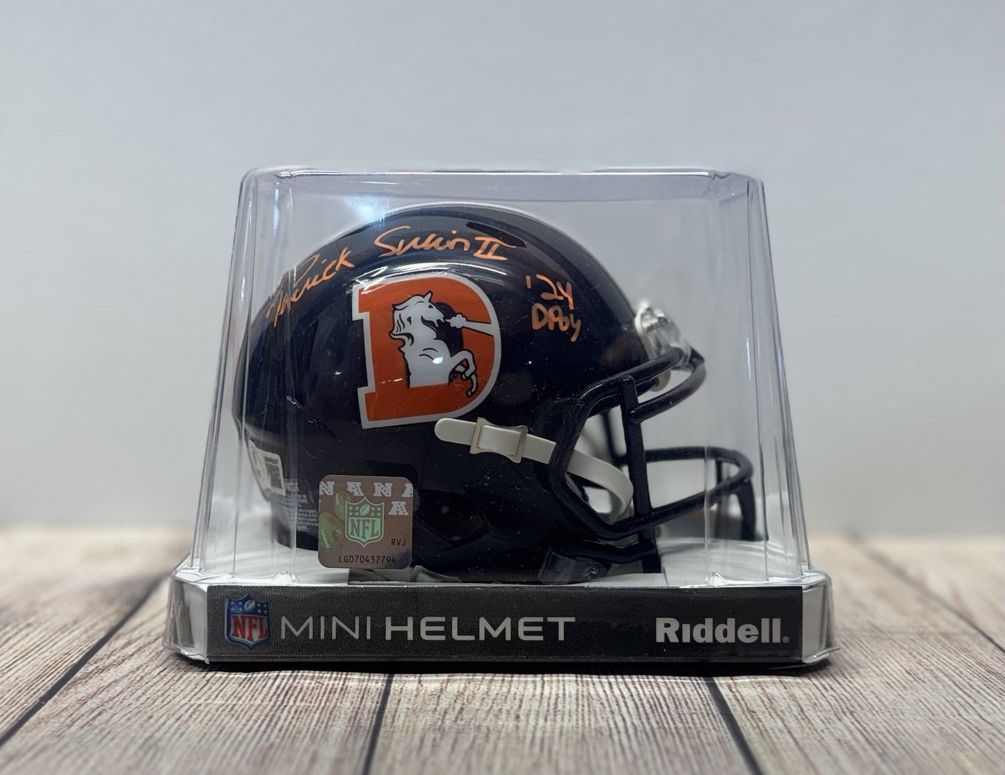 DENVER BRONCOS PATRICK SURTAIN II SIGNED COLOR RUSH MINI HELMET 24 DPOY BECKETT