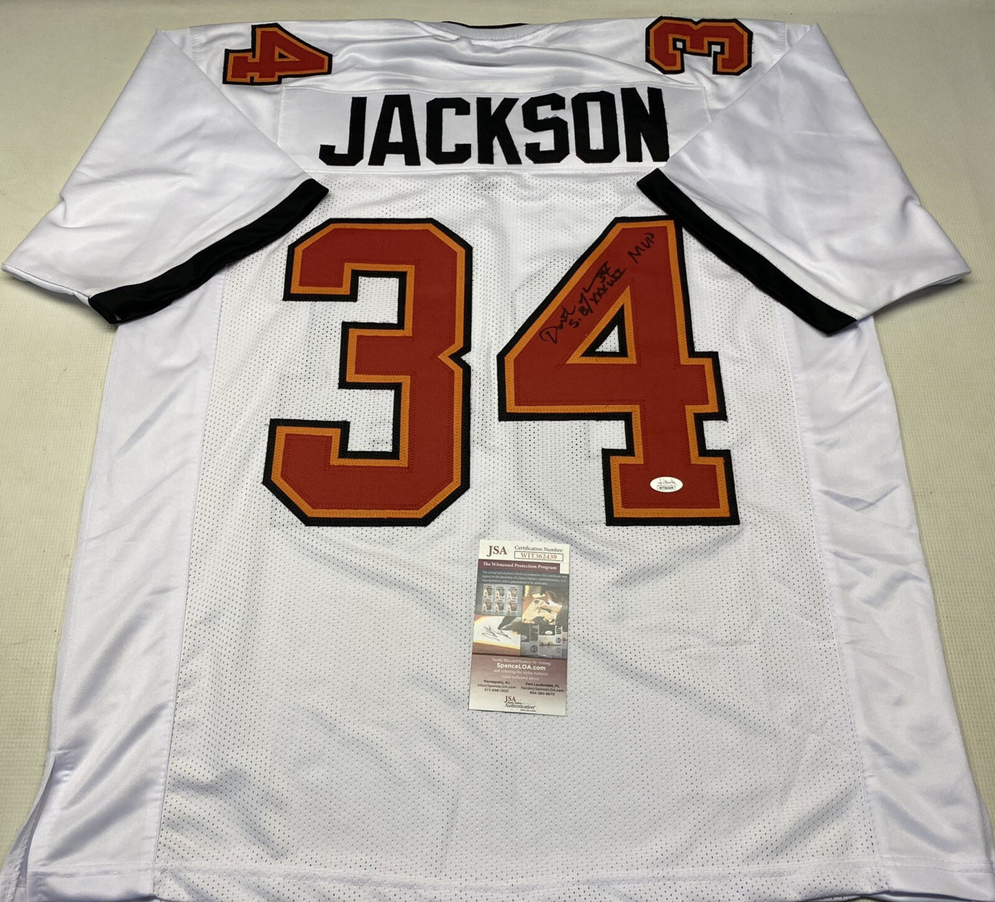 TAMPA BAY BUCCANEERS DEXTER JACKSON SIGNED WHITE JERSEY “SB XXXVII MVP” JSA COA