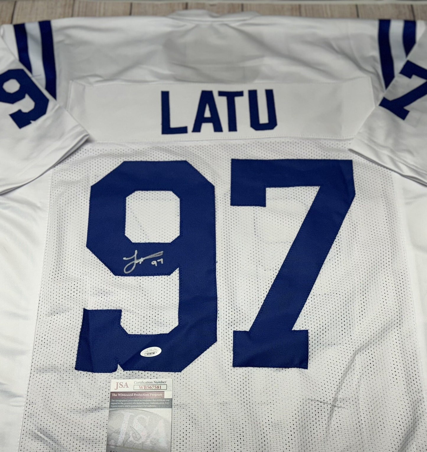 INDIANAPOLIS COLTS LAIATU LATU SIGNED WHITE CUSTOM JERSEY JSA COA!!!!