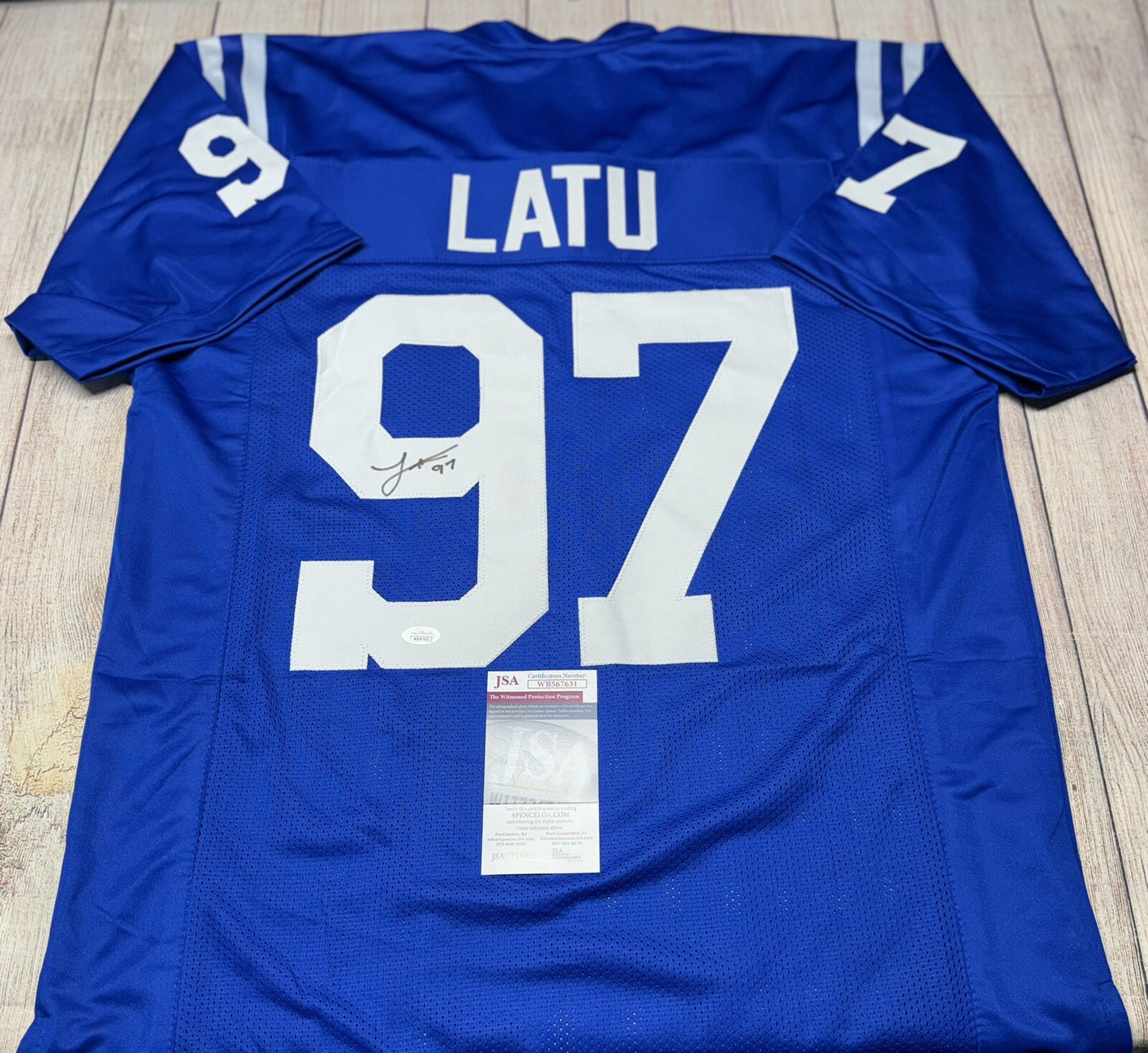 INDIANAPOLIS COLTS LAIATU LATU SIGNED BLUE CUSTOM JERSEY JSA COA!!!!