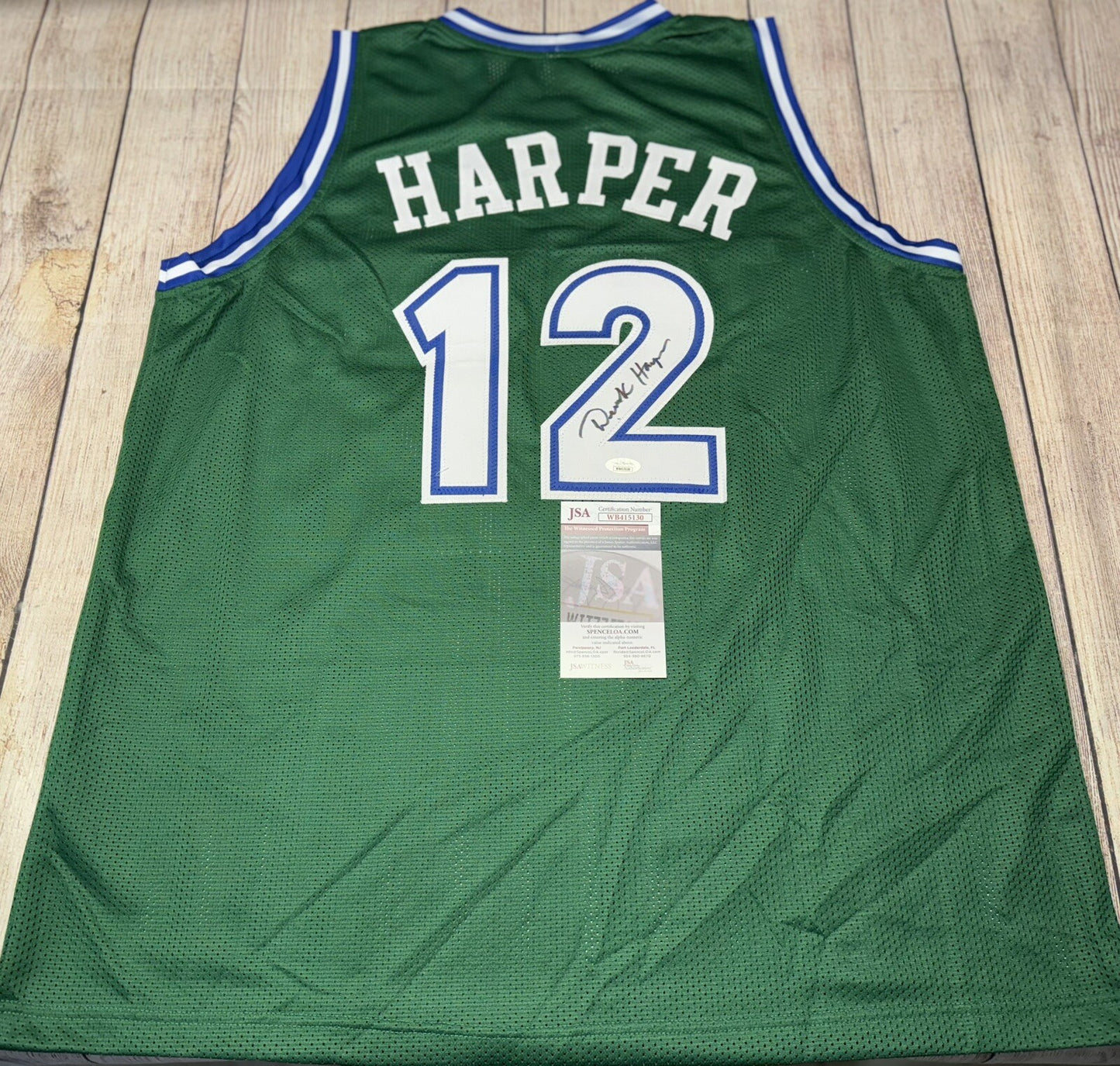 DALLAS MAVERICKS DEREK HARPER SIGNED GREEN CUSTOM JERSEY JSA COA!!!