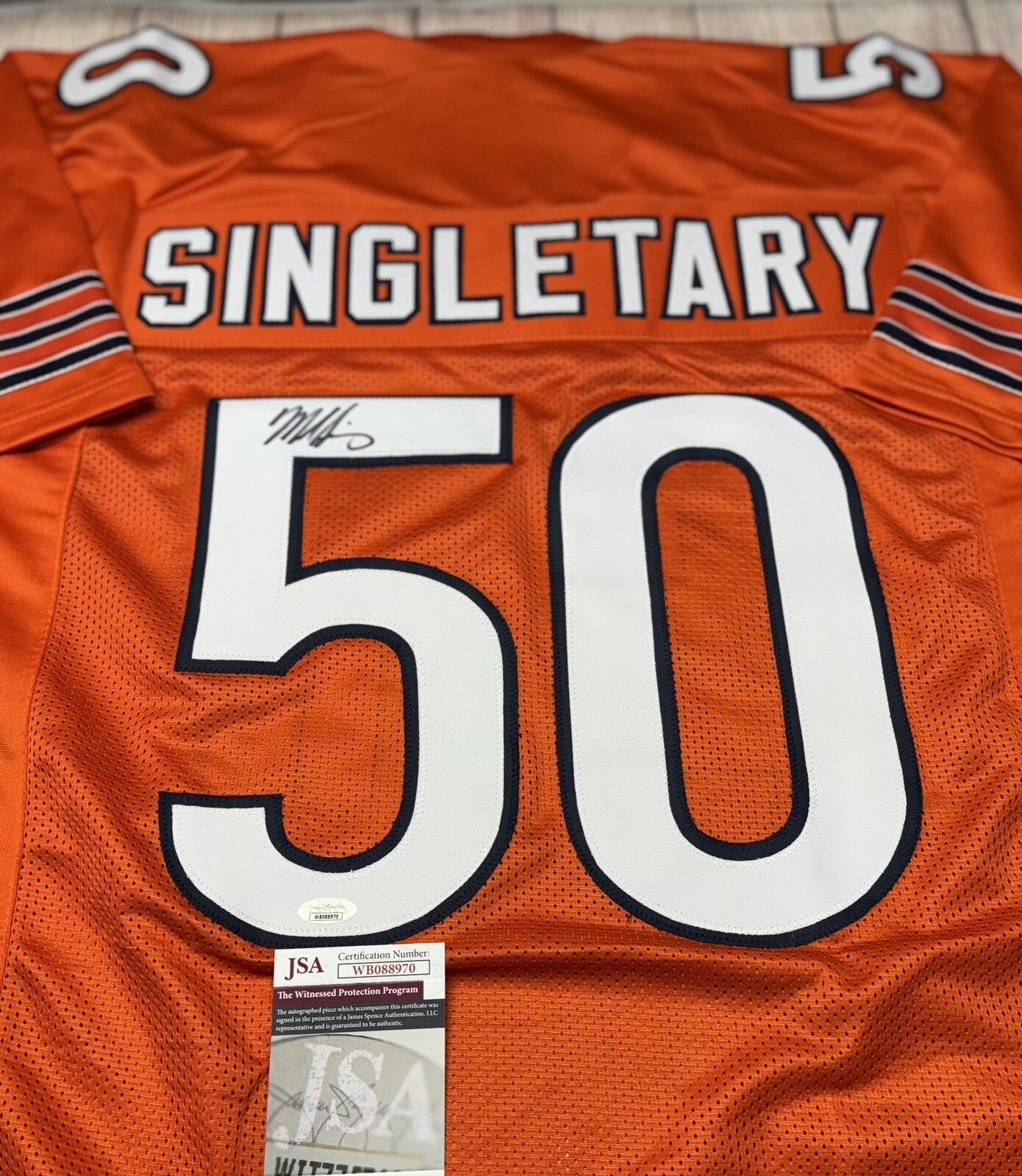 CHICAGO BEARS MIKE SINGLETARY SIGNED CUSTOM ORANGE JERSEY JSA COA!!!