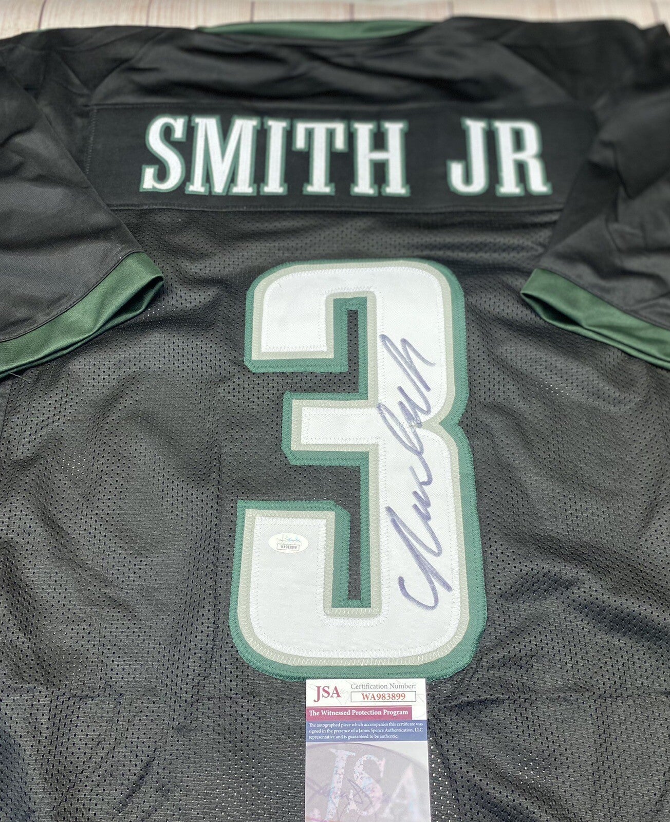 PHILADELPHIA EAGLES NOLAN SMITH JR SIGNED BLACK CUSTOM JERSEY  JSA