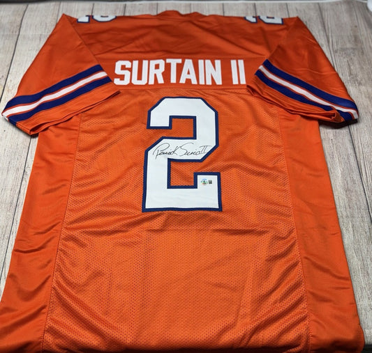 DENVER BRONCOS PATRICK SURTAIN II SIGNED CUSTOM THROWBACK JERSEY BECKETT COA!!