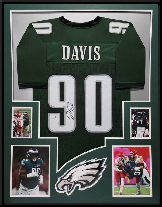 PHILADELPHIA EAGLES JORDAN DAVIS SIGNED FRAMED CUSTOM GREEN JERSEY JSA COA