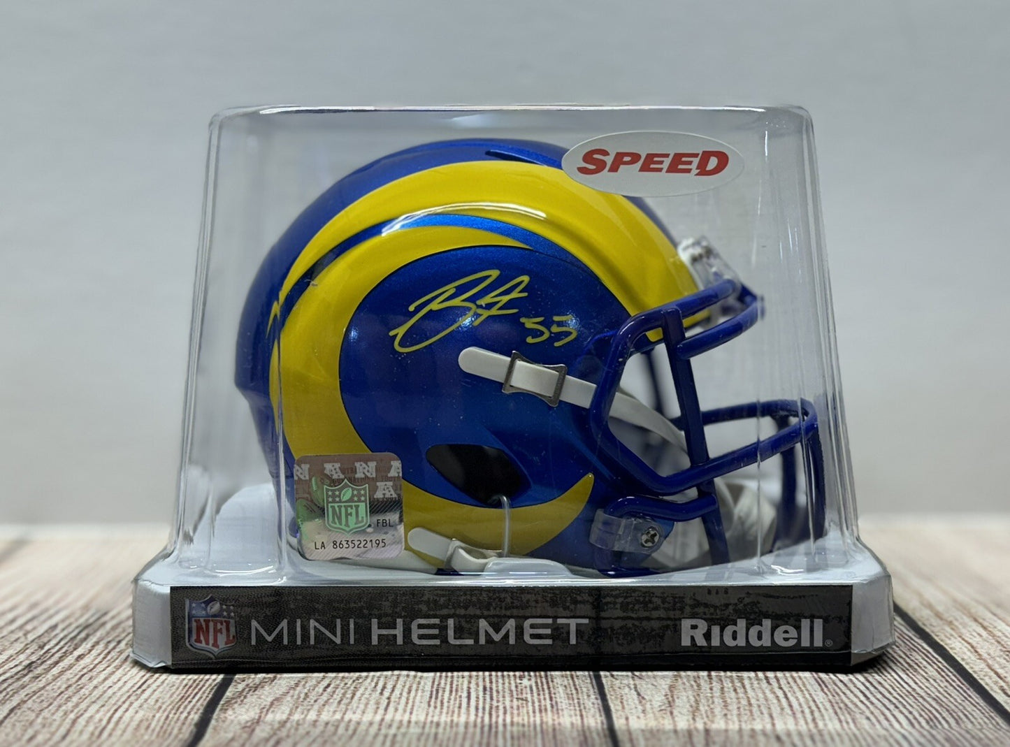 LOS ANGELES RAMS BRADEN FISKE SIGNED MINI HELMET JSA COA!!!