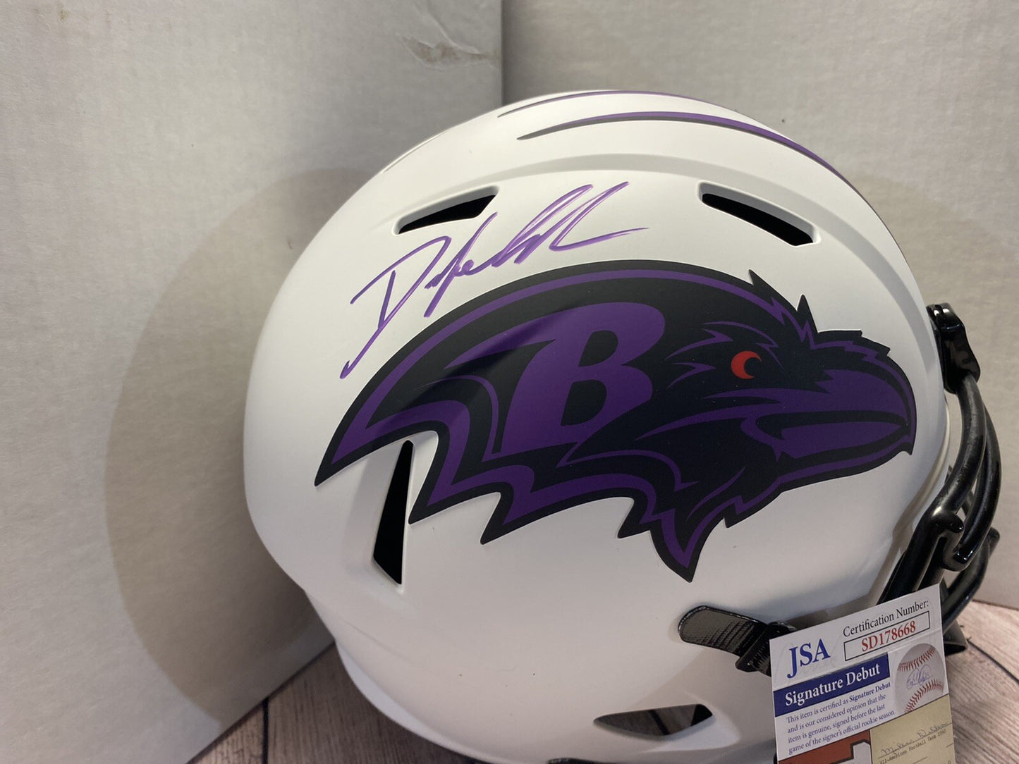 BALTIMORE RAVENS ODAFE JAYSON OWEH SIGNED LUNAR FULLSIZE REPLICA HELMET2 JSA COA