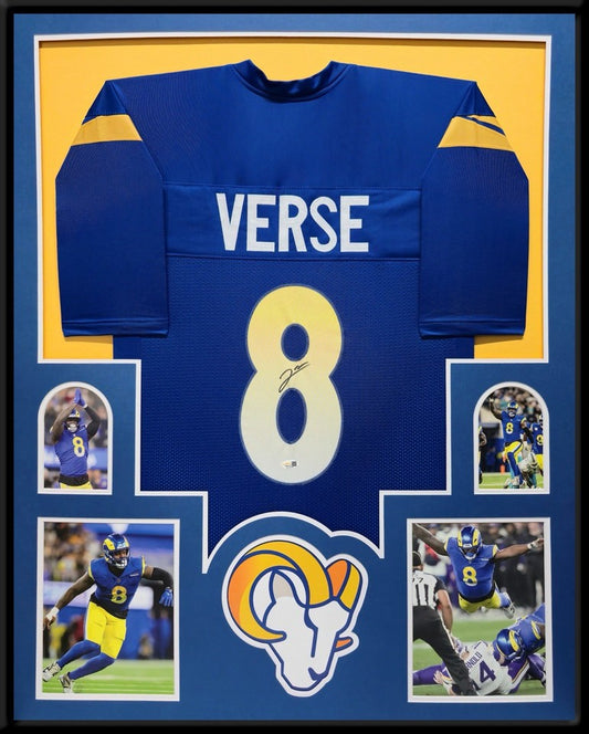LOS ANGELES RAMS JARED VERSE SIGNED FRAMED CUSTOM BLUE JERSEY JSA COA