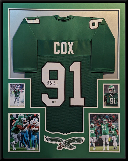 PHILADELPHIA EAGLES FLETCHER COX SIGNED FRAMED CUSTOM THROWBACK JERSEY BECKETT