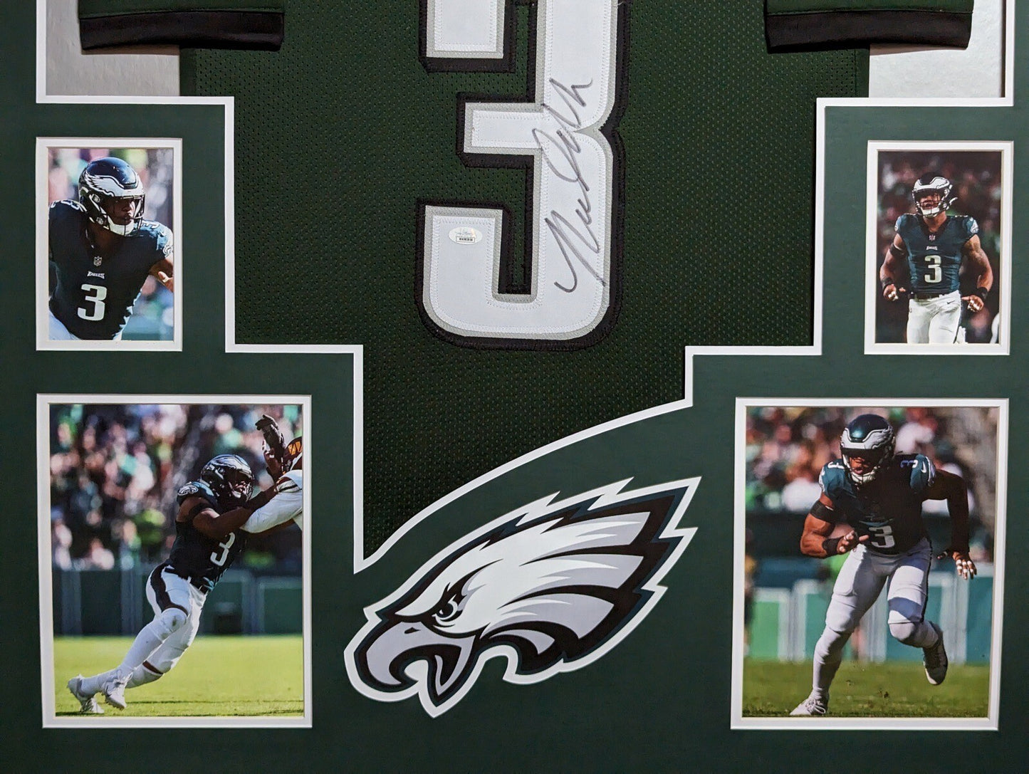 PHILADELPHIA EAGLES FRAMED NOLAN SMITH JR SIGNED GREEN CUSTOM JERSEY JSA COA