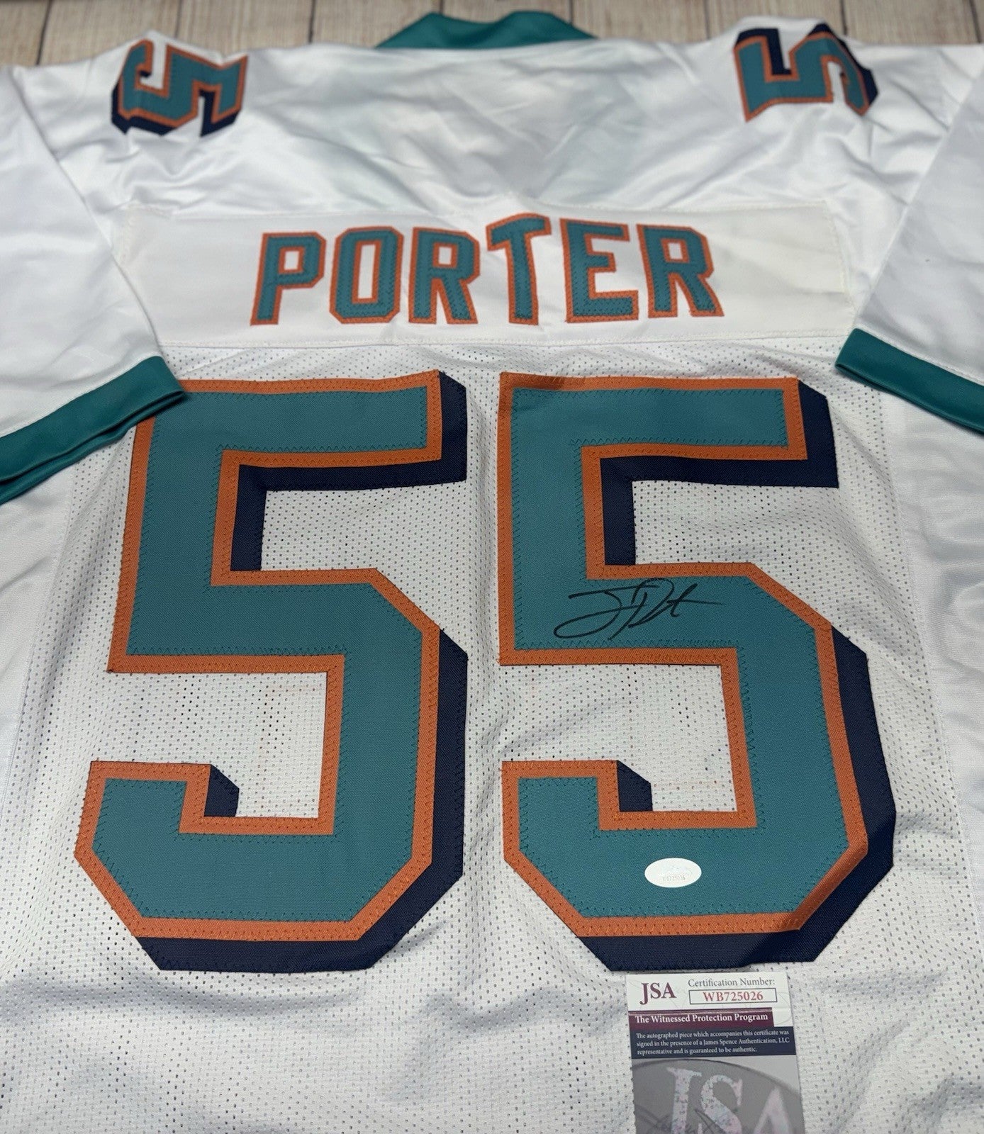 MIAMI DOLPHINS JOEY PORTER SR SIGNED CUSTOM WHITE JERSEY   JSA COA!!!!