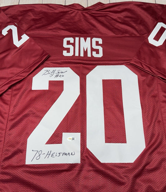 BILLY SIMS OKLAHOMA SOONERS SIGNED MAROON CUSTOM JERSEY JSA COA!!!