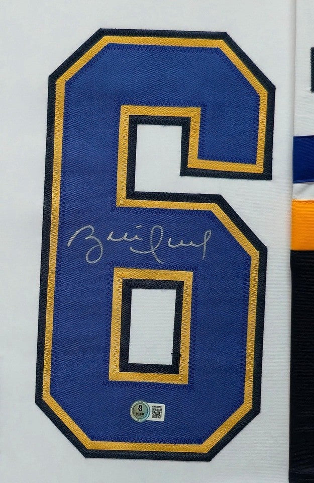 ST. LOUIS BLUES FRAMED BRETT HULL SIGNED WHITE CUSTOM JERSEY BECKETT COA