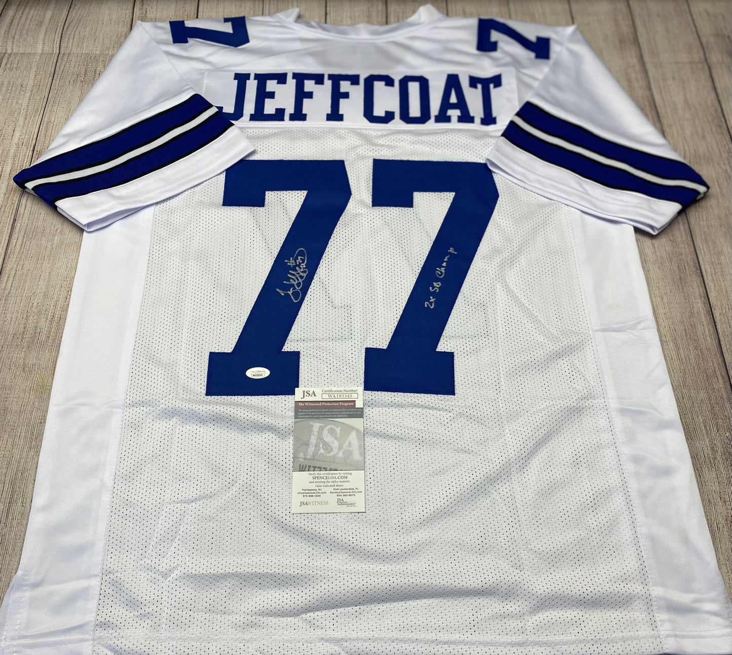 DALLAS COWBOYS JIM JEFFCOAT SIGNED WHITE CUSTOM JERSEY  “2X SB CHAMP” JSA COA!!