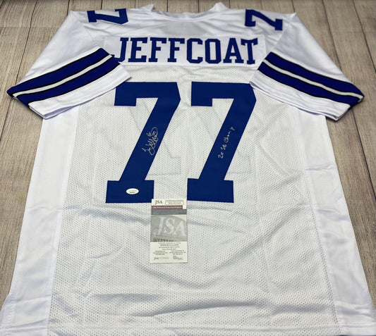 DALLAS COWBOYS JIM JEFFCOAT SIGNED WHITE CUSTOM JERSEY  “2X SB CHAMP” JSA COA!!