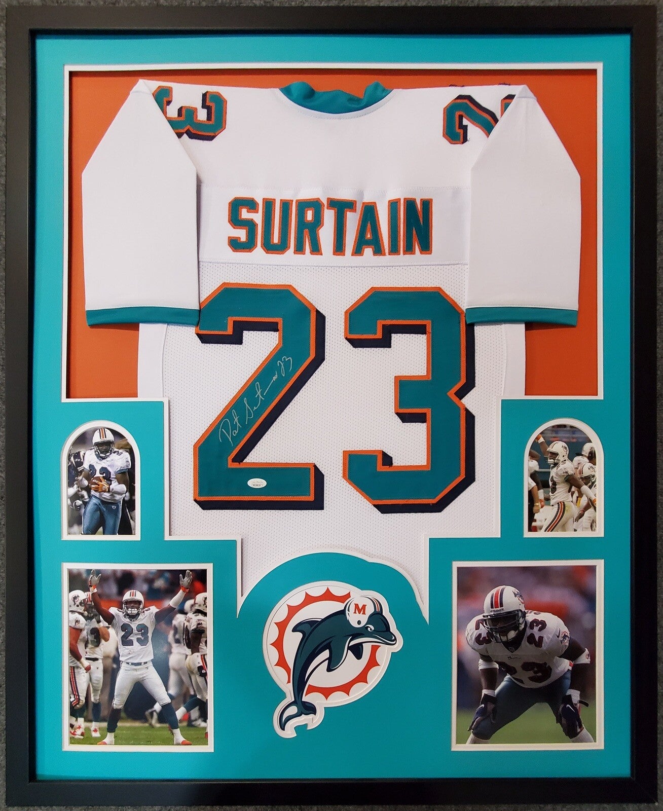 MIAMI DOLPHINS FRAMED PATRICK SURTAIN SIGNED WHITE CUSTOM JERSEY JSA COA!
