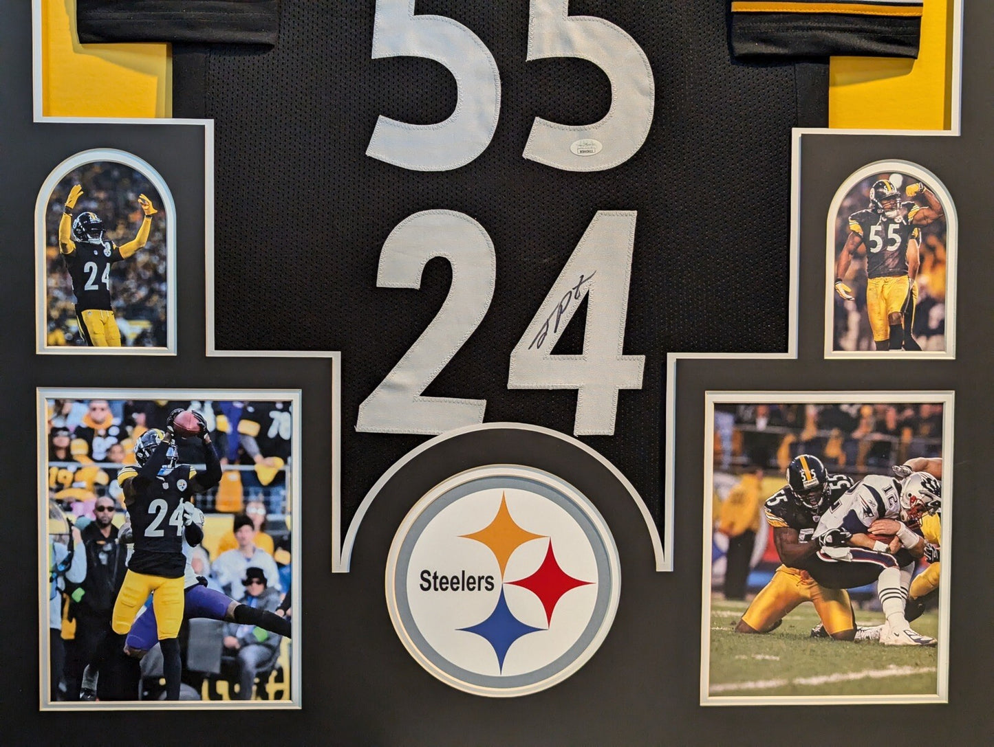 PITTSBURGH STEELERS FRAMED JOEY PORTER SR & JR DUAL SIGNED BLACK JERSEY JSA COA!