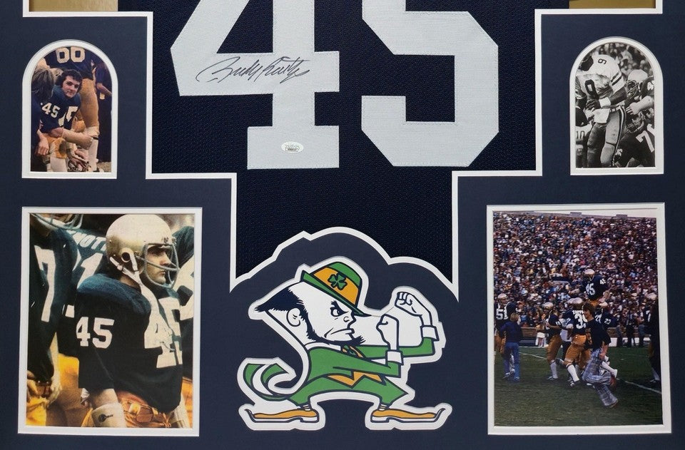 NOTRE DAME FIGHTING IRISH RUDY RUETTIGER SIGNED FRAMED CUSTOM JERSEY JSA COA