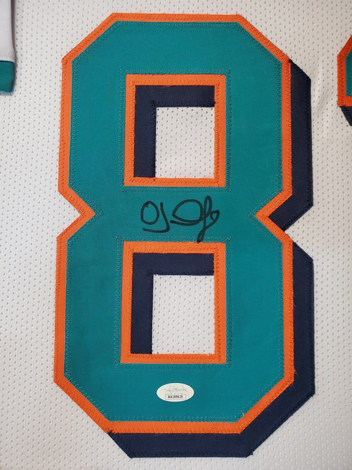 MIAMI DOLPHINS FRAMED OJ MCDUFFIE SIGNED WHITE CUSTOM JERSEY JSA COA!