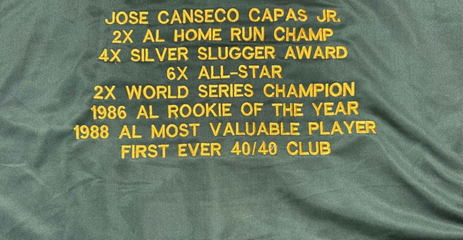 Jose Canseco Stat Autographed Oakland Athletics Green Custom Jersey – JSA COA