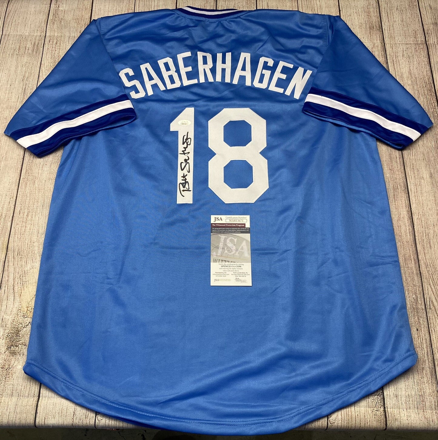 KANSAS CITY ROYALS BRET SABERHAGEN SIGNED CUSTOM LIGHT  BLUE JERSEY   JSA COA!!!
