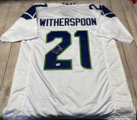 SEATTLE SEAHAWKS DEVON WITHERSPOON SIGNED CUSTOM WHITE JERSEY BECKETT COA!!!