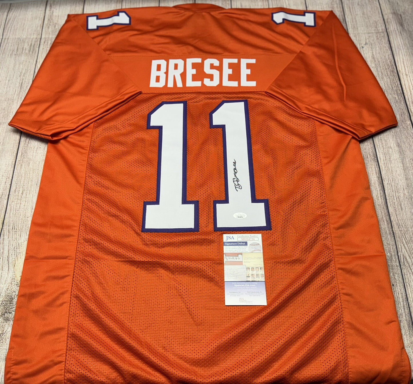 CLEMSON TIGERS BRYAN BRESEE SIGNED CUSTOM ORANGE JERSEY JSA COA!!
