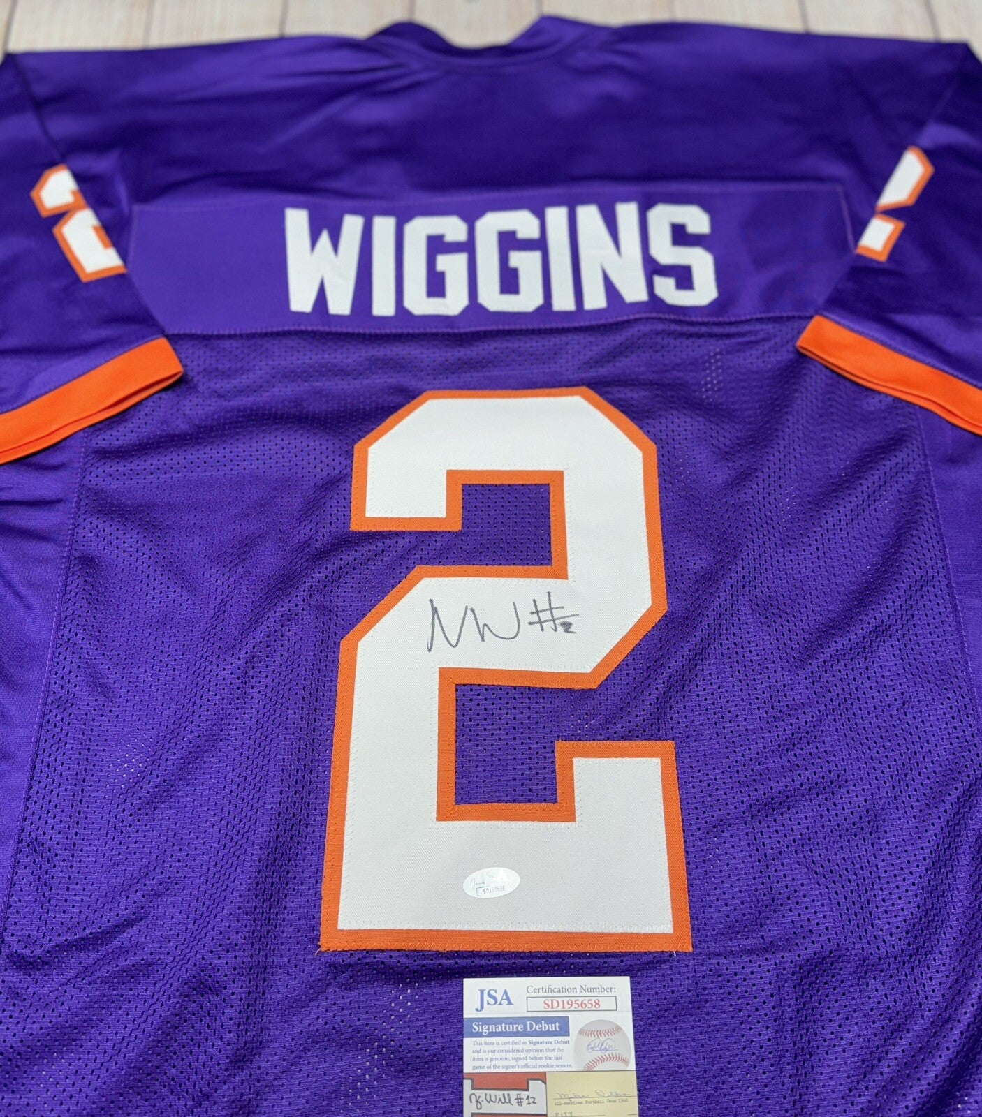 CLEMSON TIGERS NATE WIGGINS SIGNED PURPLE CUSTOM JERSEY JSA COA!!!!