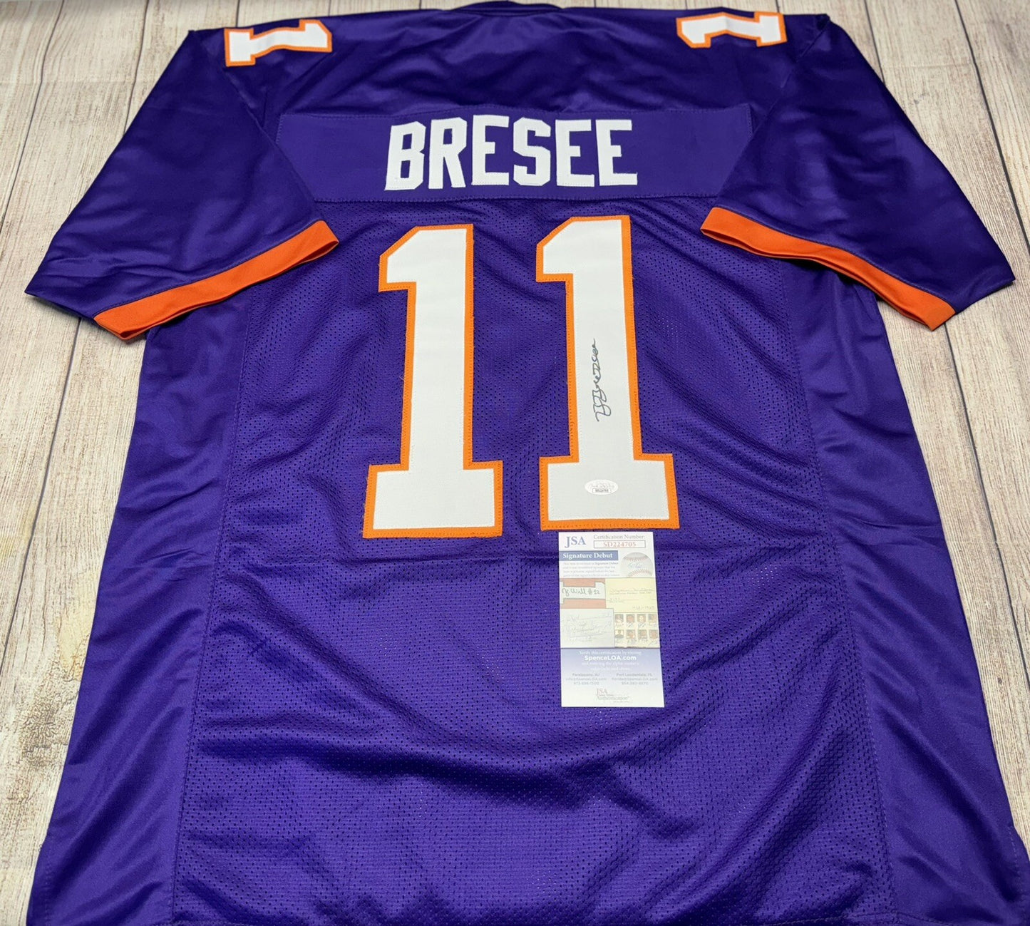 CLEMSON TIGERS BRYAN BRESEE SIGNED CUSTOM PURPLE JERSEY JSA COA!!!