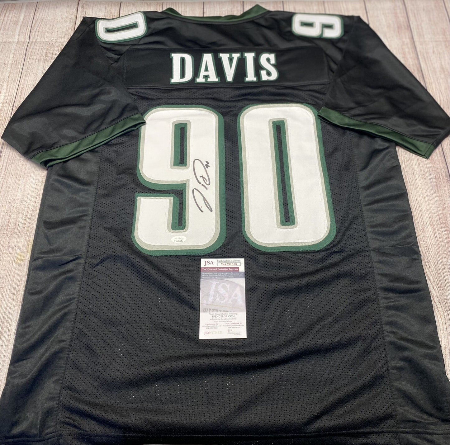 PHILADELPHIA EAGLES JORDAN DAVIS SIGNED BLACK CUSTOM JERSEY  JSA