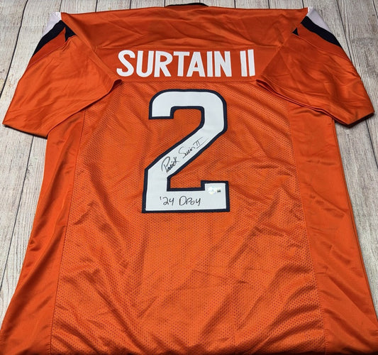 DENVER BRONCOS PATRICK SURTAIN II SIGNED CUSTOM ORANGE JERSEY “24 DPOY” BECKETT