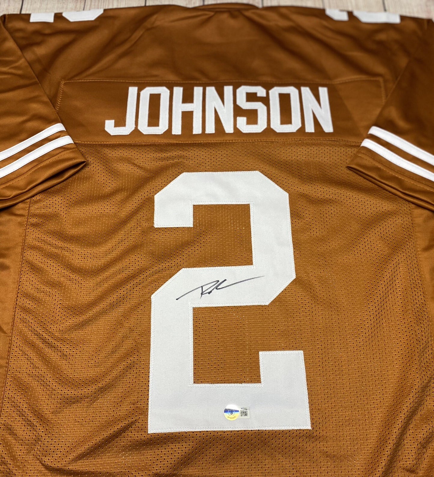 TEXAS LONGHORNS ROSCHON JOHNSON  SIGNED CUSTOM ORANGE JERSEY BECKETT COA!!!