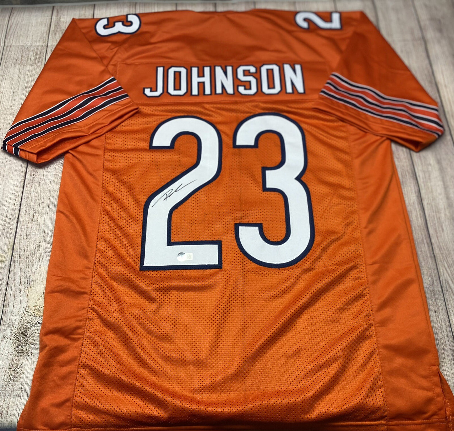 CHICAGO BEARS ROSCHON JOHNSON  SIGNED CUSTOM ORANGE JERSEY BECKETT COA!!!