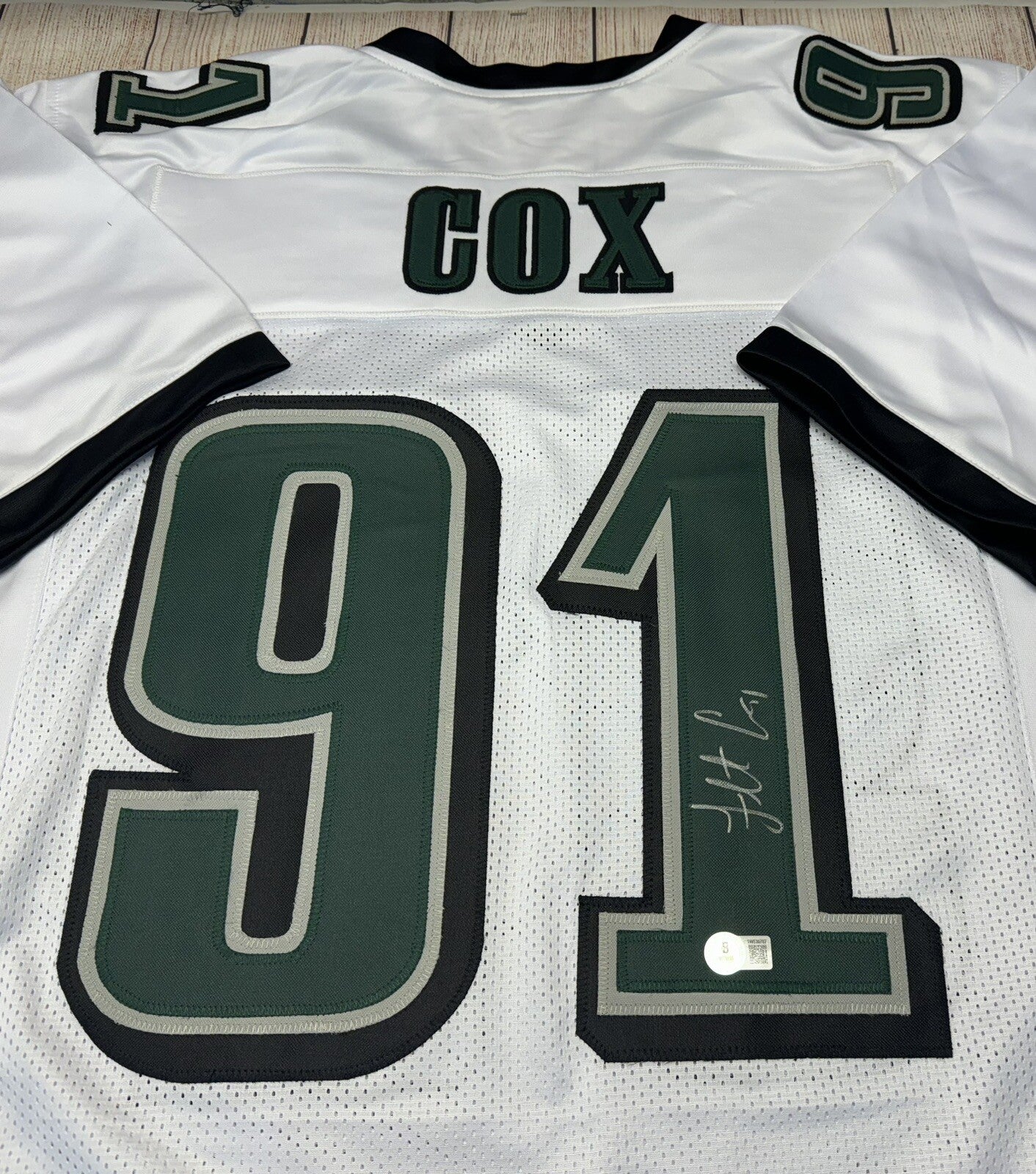 PHILADELPHIA EAGLES FLETCHER COX SIGNED WHITE CUSTOM JERSEY  BECKETT COA