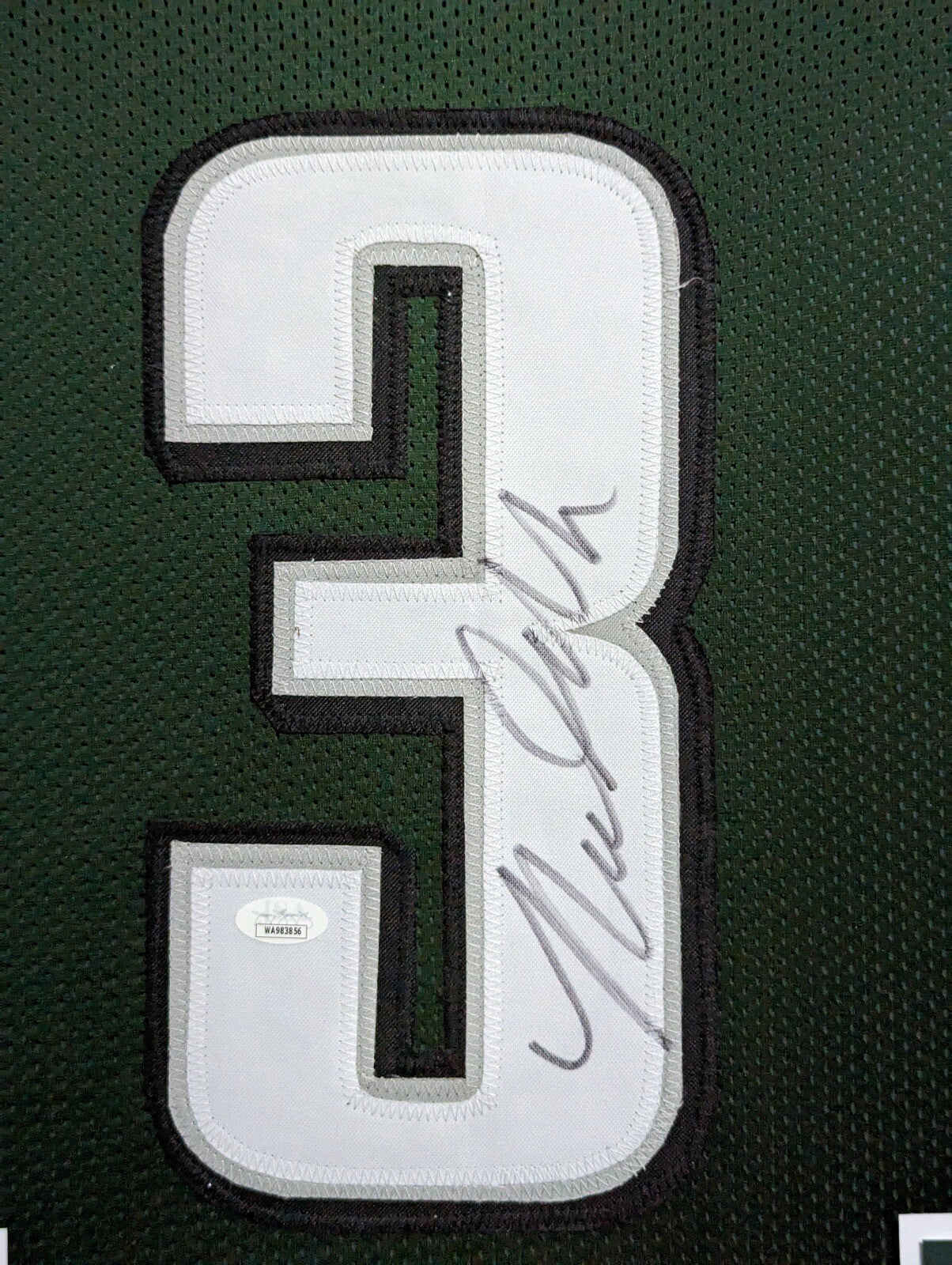 PHILADELPHIA EAGLES FRAMED NOLAN SMITH JR SIGNED GREEN CUSTOM JERSEY JSA COA