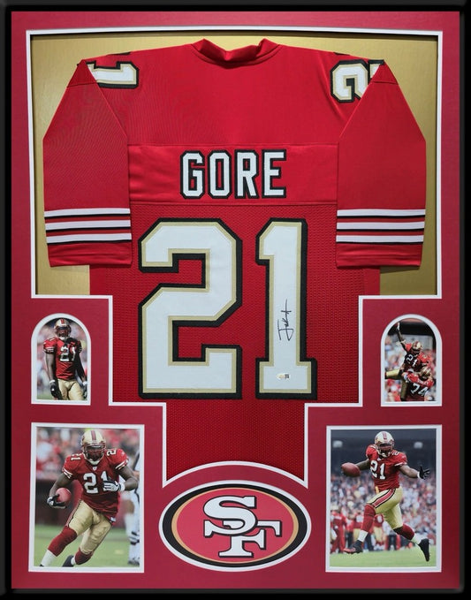 SAN FRANCISCO 49ERS FRAMED FRANK GORE SIGNED RED CUSTOM JERSEY JSA COA
