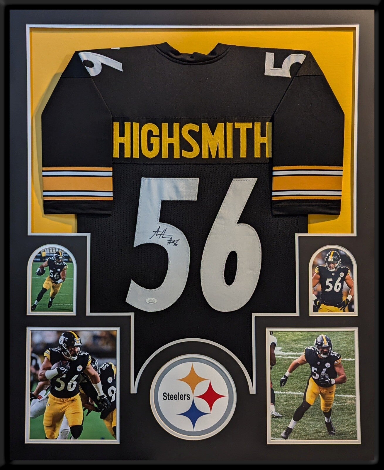 PITTSBURGH STEELERS FRAMED ALEX HIGHSMITH SIGNED BLACK CUSTOM JERSEY JSA