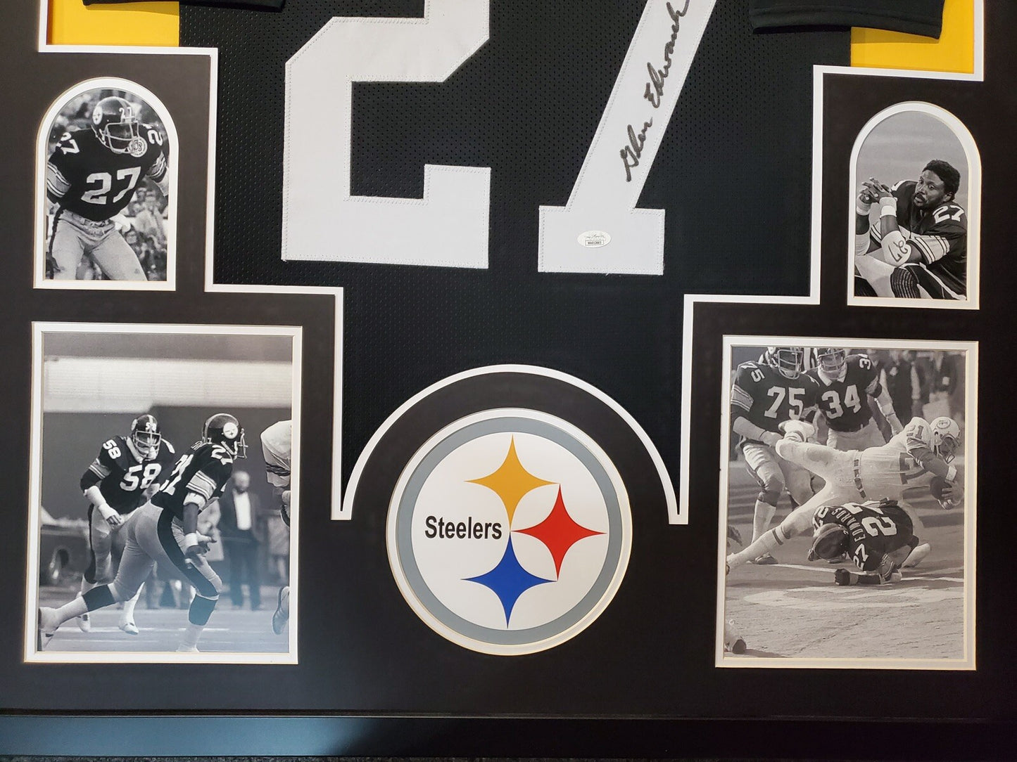 PITTSBURGH STEELERS FRAMED GLEN EDWARDS  SIGNED BLACK CUSTOM JERSEY JSA COA!
