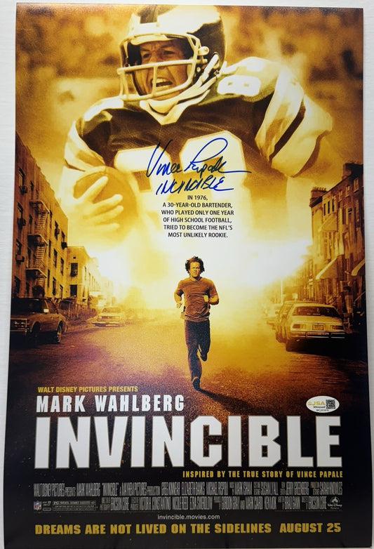 PHILADELPHIA EAGLES VINCE PAPALE SIGNED 11 X 17 INVINCIBLE MOVIE POSTER JSA