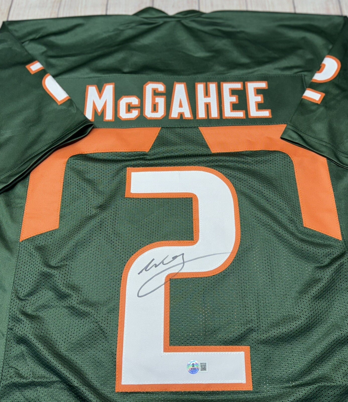 MIAMI HURRICANES WILLIS MCGAHEE SIGNED GREEN CUSTOM JERSEY BECKETT COA!!!!