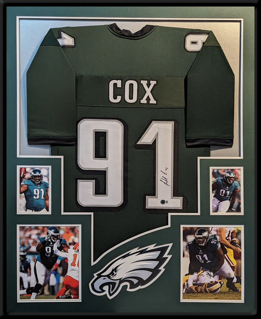 PHILADELPHIA EAGLES FLETCHER COX SIGNED FRAMED CUSTOM GREEN JERSEY BECKETT