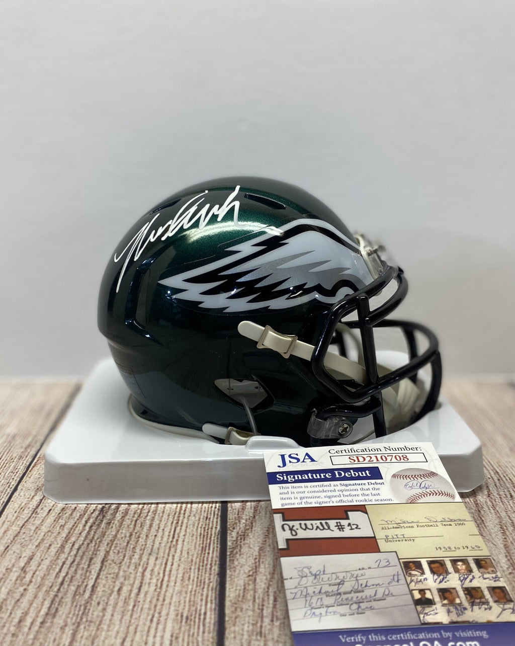 Nolan Smith JR Autographed Philadelphia Eagles Mini Helmet – JSA COA