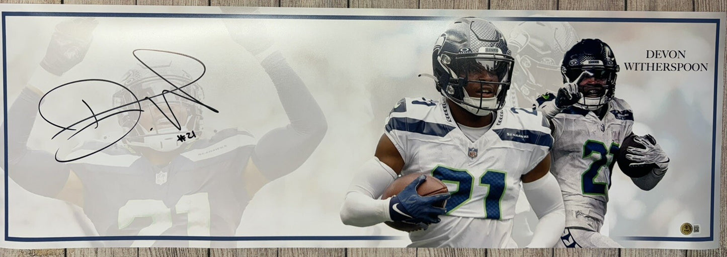 SEATTLE SEAHAWKS DEVON WITHERSPOON SIGNED 12X36 PANORAMIC PHOTO2 BECKETT COA!!!
