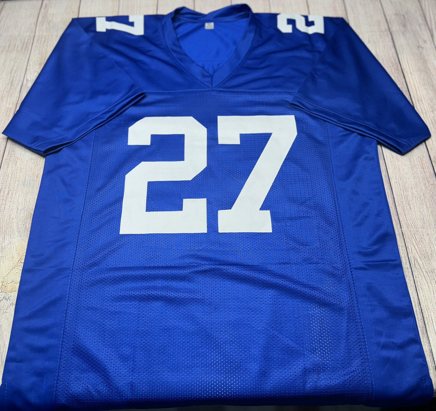 NEW YORK GIANTS JASON PINNOCK SIGNED BLUE CUSTOM JERSEY JSA COA!!