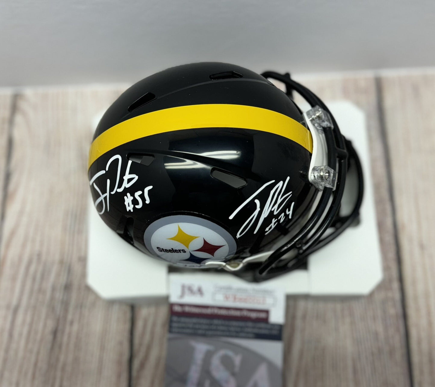 PITTSBURGH STEELERS JOEY PORTER SR & JR DUAL SIGNED MINI HELMET JSA COA!!